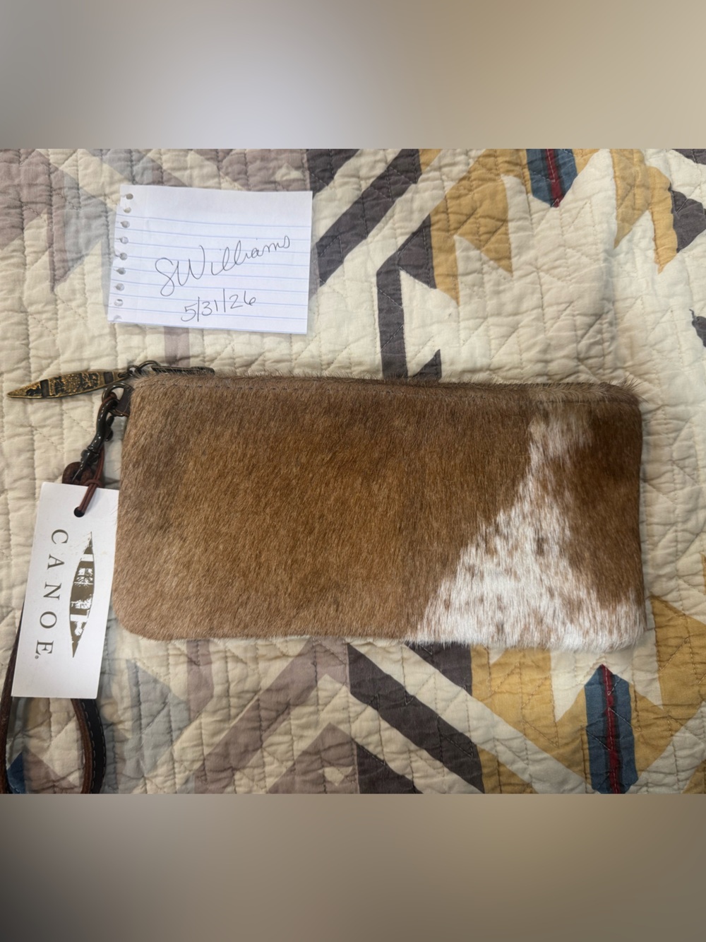 Brown & White Hair-On Hide Wristlet Clutch